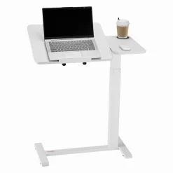 VEVOR Overbed Table, Mobile Bed Side Table with 4 Wheels, Electric Lifting with Upgrade Button, Rolling Laptop Desk with Cup Holder, Height Adjustable Overbed Desk for Home, Office, Study, Wood+Black