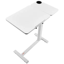 VEVOR Overbed Table, Mobile Bed Side Table with 4 Wheels, Electric Lifting with Upgrade Button, Rolling Laptop Desk with Cup Holder, Height Adjustable Overbed Desk for Home, Office, Study, Wood+Black