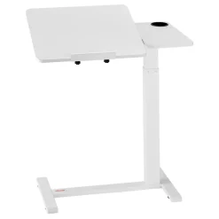 VEVOR Overbed Table, Mobile Bed Side Table with 4 Wheels, Electric Lifting with Upgrade Button, Rolling Laptop Desk with Cup Holder, Height Adjustable Overbed Desk for Home, Office, Study, Wood+Black