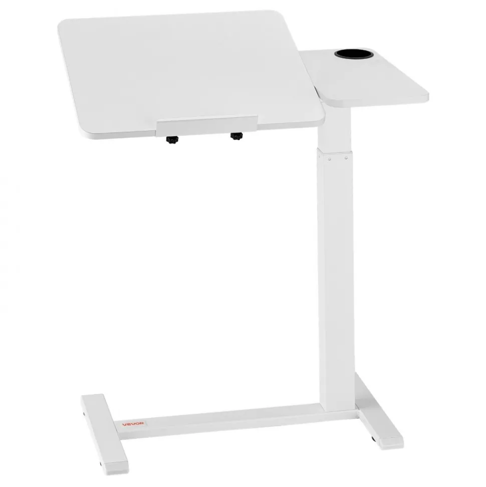 VEVOR Overbed Table, Mobile Bed Side Table with 4 Wheels, Electric Lifting with Upgrade Button, Rolling Laptop Desk with Cup Holder, Height Adjustable Overbed Desk for Home, Office, Study, Wood+Black