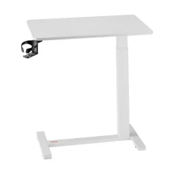 VEVOR Overbed Table, Mobile Bed Side Table with 4 Hidden Wheels, Height Adjustable Rolling Laptop Desk with Cup Holder, Portable Particleboard Over Bed Desk for Home, Office, Study, White