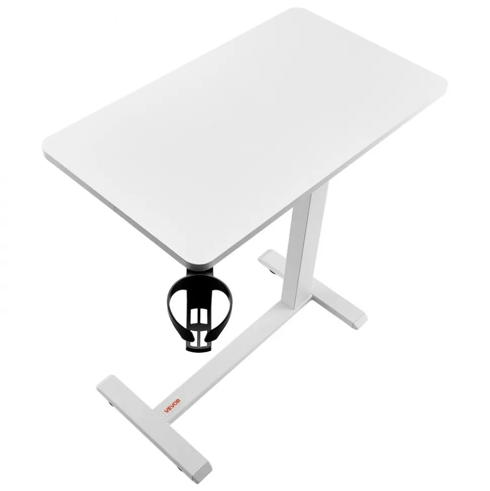 VEVOR Overbed Table, Mobile Bed Side Table with 4 Hidden Wheels, Height Adjustable Rolling Laptop Desk with Cup Holder, Portable Particleboard Over Bed Desk for Home, Office, Study, White