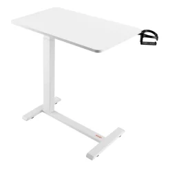 VEVOR Overbed Table, Mobile Bed Side Table with 4 Hidden Wheels, Height Adjustable Rolling Laptop Desk with Cup Holder, Portable Particleboard Over Bed Desk for Home, Office, Study, White