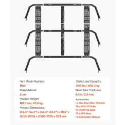 VEVOR Overland Truck Bed Rack, 54.3-68.3 in Width, Adjustable Overland Bed Cargo Rack with Sidebar and 900 lbs Static Load Capacity, Heavy Duty Steel, Compatible with Full Size and Mid-Size Trucks