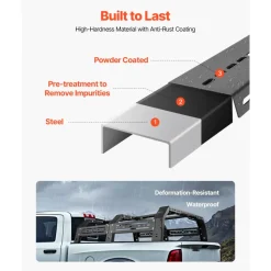 VEVOR Overland Truck Bed Rack, 51.2-65.4 in Width, Adjustable Overland Bed Cargo Rack with Sidebar, 900 lbs Static Capacity, Compatible with Mid-Size Trucks Tacoma/Ranger/Gladiator JT/Colorado