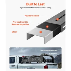 VEVOR Overland Truck Bed Rack, 49.2-67.9 in Width, Adjustable Overland Bed Cargo Rack with Sidebar, 900 lbs Static Capacity, Heavy Duty Steel, for Mid-Size Trucks, Compatible with Tacoma/Gladiator JT