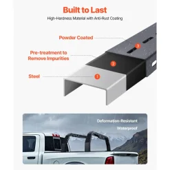 VEVOR Overland Truck Bed Rack, 14.4-17.3 in Height, Adjustable Bed Cargo Rack with Security LED Light, Compatible with Ram 1500/Tundra/Silverado 1500/F150/Gladiator JT/Colorado/Canyon/Ranger/Maverick