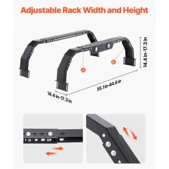 VEVOR Overland Truck Bed Rack, 14.4-17.3 in Height, Adjustable Bed Cargo Rack with Security LED Light, Compatible with Ram 1500/Tundra/Silverado 1500/F150/Gladiator JT/Colorado/Canyon/Ranger/Maverick