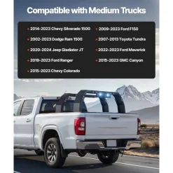 VEVOR Overland Truck Bed Rack, 14.4-17.3 in Height, Adjustable Bed Cargo Rack with Security LED Light, Compatible with Ram 1500/Tundra/Silverado 1500/F150/Gladiator JT/Colorado/Canyon/Ranger/Maverick