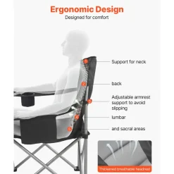 VEVOR Oversized Camping Chairs, 450 lbs Heavy Duty Support, Portable Folding Camp Chairs with Padded Backrest & Armrests, Cup Holder & Side Pocket, Cooler Bag, Carry Bags for Outdoor, Fishing, 2 Pack