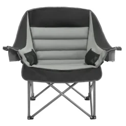 VEVOR Oversized Camping Chairs, 450 lbs Heavy Duty Support, Portable Padded Folding Camp Chairs with Dual Cup Holders & Wine Glass Holders, Carry Bag for Outdoor, Fishing, Black & Gray, 1 Pack