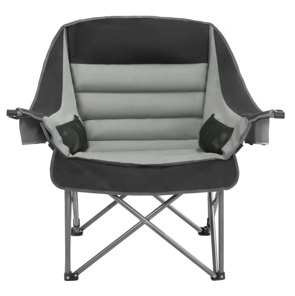 VEVOR Oversized Camping Chairs, 450 lbs Heavy Duty Support, Portable Padded Folding Camp Chairs with Dual Cup Holders & Wine Glass Holders, Carry Bag for Outdoor, Fishing, Black & Gray, 1 Pack