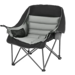 VEVOR Oversized Camping Chairs, 450 lbs Heavy Duty Support, Portable Padded Folding Camp Chairs with Dual Cup Holders & Wine Glass Holders, Carry Bag for Outdoor, Fishing, Black & Gray, 1 Pack