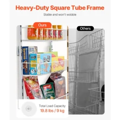 VEVOR Over the Door Pantry Organizer, 6-Tier Pantry Organization and Storage, Heavy-Duty Steel Hanging Spice Rack, Adjustable Wall Seasoning Shelves, for Home Kitchen Laundry Room Bathroom, White
