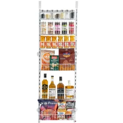 VEVOR Over the Door Pantry Organizer, 6-Tier Pantry Organization and Storage, Heavy-Duty Steel Hanging Spice Rack, Adjustable Wall Seasoning Shelves, for Home Kitchen Laundry Room Bathroom, White
