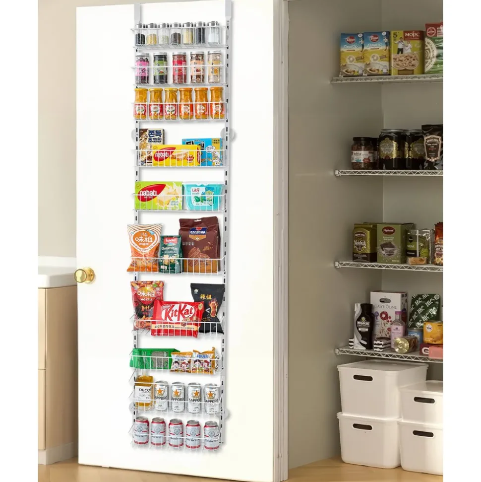 VEVOR Over the Door Pantry Organizer, 10-Tier Pantry Organization and Storage, Heavy-Duty Steel Hanging Spice Rack, Adjustable Wall Seasoning Shelves, for Home Kitchen Laundry Room Bathroom, White