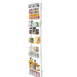 VEVOR Over the Door Pantry Organizer, 10-Tier Pantry Organization and Storage, Heavy-Duty Steel Hanging Spice Rack, Adjustable Wall Seasoning Shelves, for Home Kitchen Laundry Room Bathroom, White
