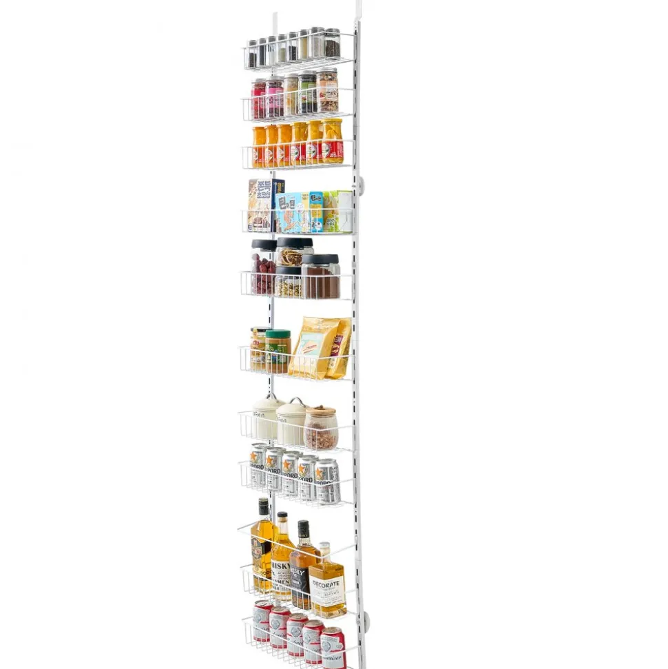 VEVOR Over the Door Pantry Organizer, 10-Tier Pantry Organization and Storage, Heavy-Duty Steel Hanging Spice Rack, Adjustable Wall Seasoning Shelves, for Home Kitchen Laundry Room Bathroom, White