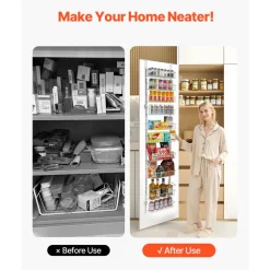 VEVOR Over the Door Pantry Organizer, 10-Tier Pantry Organization and Storage, Heavy-Duty Steel Hanging Spice Rack, Adjustable Wall Seasoning Shelves, for Home Kitchen Laundry Room Bathroom, White