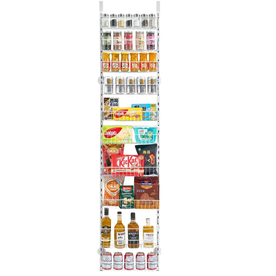 VEVOR Over the Door Pantry Organizer, 10-Tier Pantry Organization and Storage, Heavy-Duty Steel Hanging Spice Rack, Adjustable Wall Seasoning Shelves, for Home Kitchen Laundry Room Bathroom, White