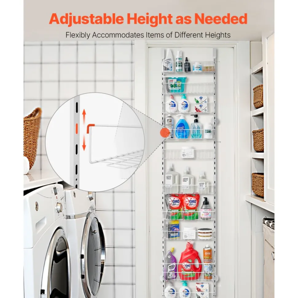 VEVOR Over the Door Pantry Organizer, 10-Tier Pantry Organization and Storage, Heavy-Duty Steel Hanging Spice Rack, Adjustable Wall Seasoning Shelves, for Home Kitchen Laundry Room Bathroom, White