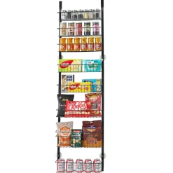VEVOR Over the Door Pantry Organizer, 9-Tier Pantry Organization and Storage, Heavy-Duty Steel Hanging Spice Rack, Adjustable Wall Seasoning Shelves, for Home Kitchen Laundry Room Bathroom, Black