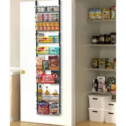 VEVOR Over the Door Pantry Organizer, 9-Tier Pantry Organization and Storage, Heavy-Duty Steel Hanging Spice Rack, Adjustable Wall Seasoning Shelves, for Home Kitchen Laundry Room Bathroom, Black