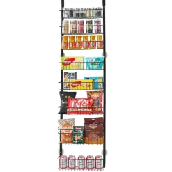 VEVOR Over the Door Pantry Organizer, 9-Tier Pantry Organization and Storage, Heavy-Duty Steel Hanging Spice Rack, Adjustable Wall Seasoning Shelves, for Home Kitchen Laundry Room Bathroom, Black