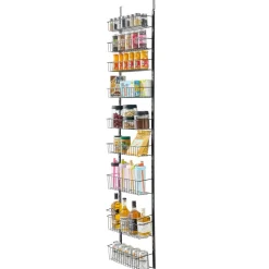 VEVOR Over the Door Pantry Organizer, 9-Tier Pantry Organization and Storage, Heavy-Duty Steel Hanging Spice Rack, Adjustable Wall Seasoning Shelves, for Home Kitchen Laundry Room Bathroom, Black