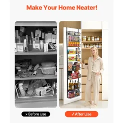 VEVOR Over the Door Pantry Organizer, 9-Tier Pantry Organization and Storage, Heavy-Duty Steel Hanging Spice Rack, Adjustable Wall Seasoning Shelves, for Home Kitchen Laundry Room Bathroom, Black