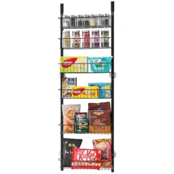 VEVOR Over the Door Pantry Organizer, 6-Tier Pantry Organization and Storage, Heavy-Duty Steel Hanging Spice Rack, Adjustable Wall Seasoning Shelves, for Home Kitchen Laundry Room Bathroom, Black