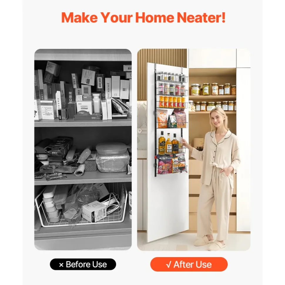 VEVOR Over the Door Pantry Organizer, 8-Tier Pantry Organization and Storage, Heavy-Duty Steel Hanging Spice Rack, Adjustable Wall Seasoning Shelves, for Home Kitchen Laundry Room Bathroom, White