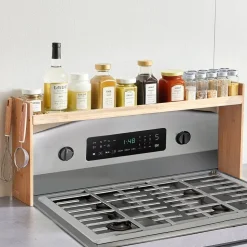 VEVOR Over the Stove Shelf, Over Stove Spice Shelf for Kitchen Stove Top, Seasoning Shelves, Spice Organizer, Easy to Assemble Countertop Storage Solution, Kitchen Gadgets with 6 Hooks