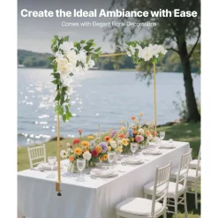 VEVOR Over the Table Rod Stand with Clamps, Adjustable 28"-98" Length & 13"-42" Height, Table Arch Stand with Floral Accessories, Gold Balloon Frame for Wedding Birthday Party Christmas Decoration