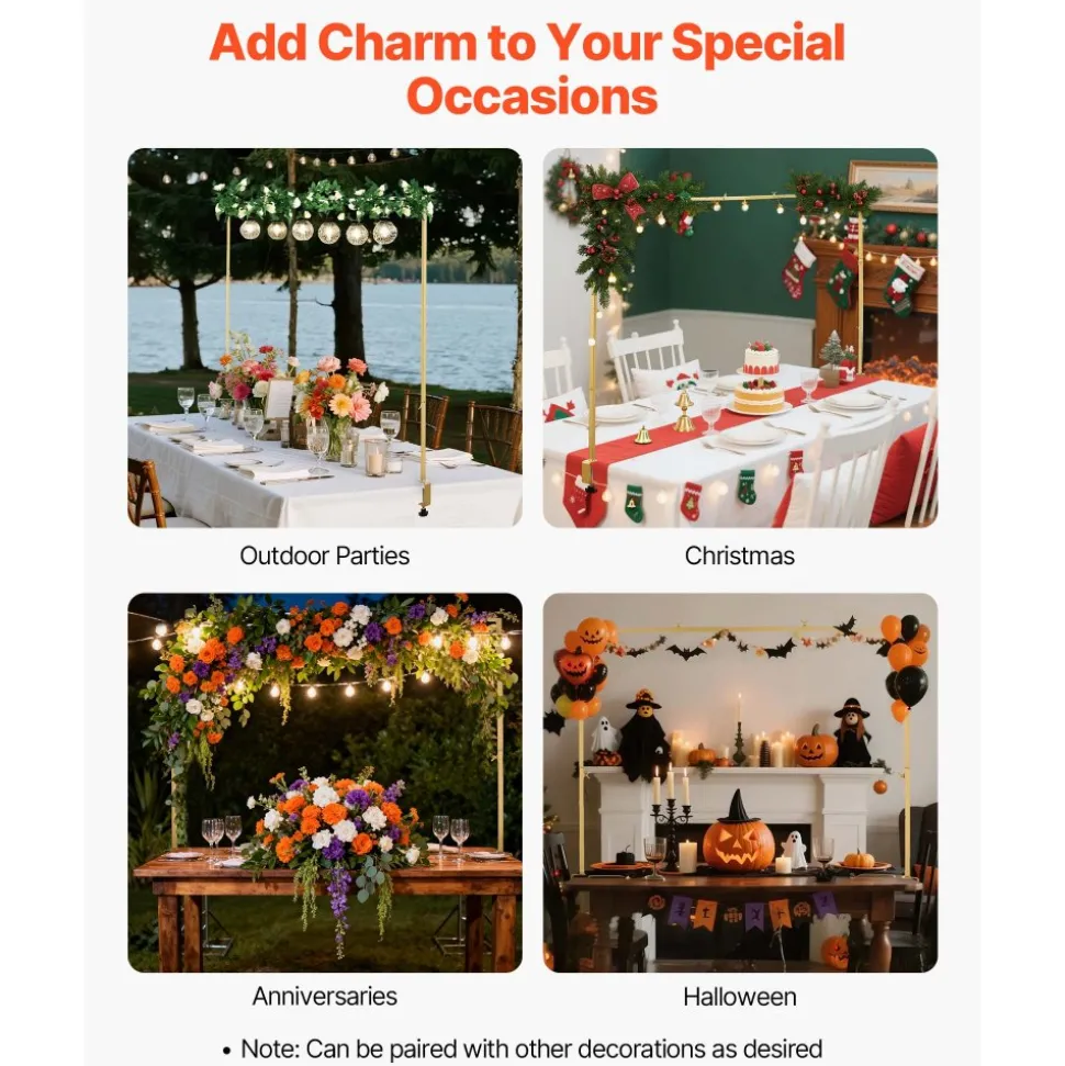 VEVOR Over the Table Rod Stand with Clamps, Adjustable 28"-98" Length & 13"-42" Height, Table Arch Stand with Floral Accessories, Gold Balloon Frame for Wedding Birthday Party Christmas Decoration