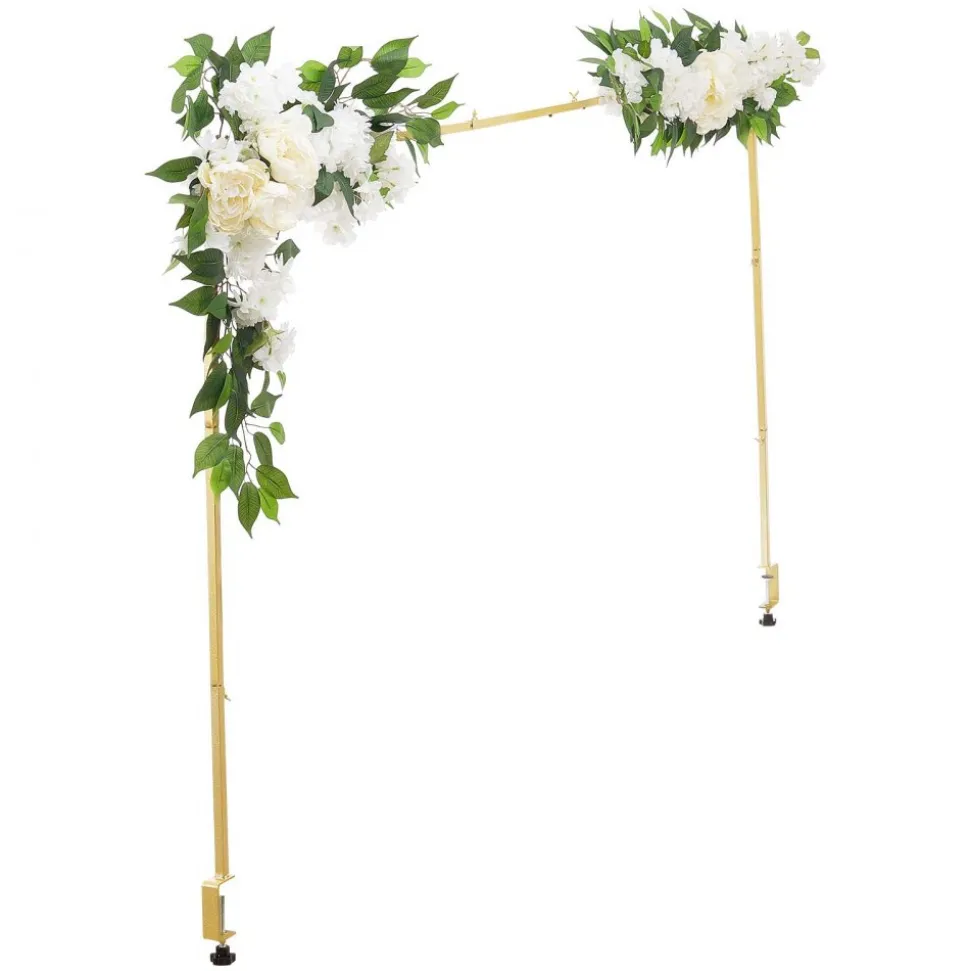VEVOR Over the Table Rod Stand with Clamps, Adjustable 28"-98" Length & 13"-42" Height, Table Arch Stand with Floral Accessories, Gold Balloon Frame for Wedding Birthday Party Christmas Decoration