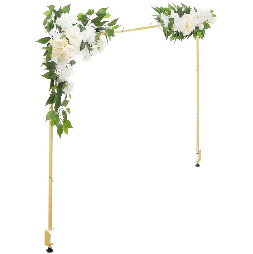 VEVOR Over the Table Rod Stand with Clamps, Adjustable 28"-98" Length & 13"-42" Height, Table Arch Stand with Floral Accessories, Gold Balloon Frame for Wedding Birthday Party Christmas Decoration