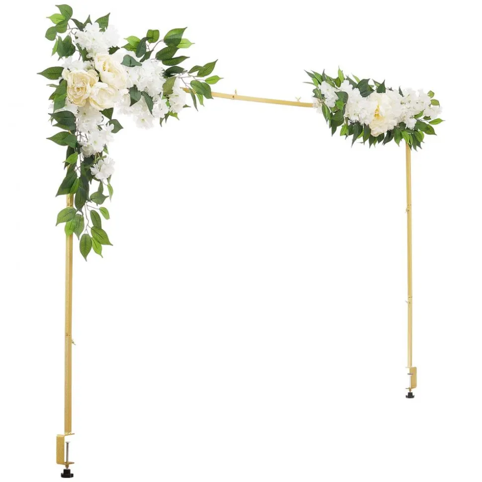VEVOR Over the Table Rod Stand with Clamps, Adjustable 28"-98" Length & 13"-42" Height, Table Arch Stand with Floral Accessories, Gold Balloon Frame for Wedding Birthday Party Christmas Decoration