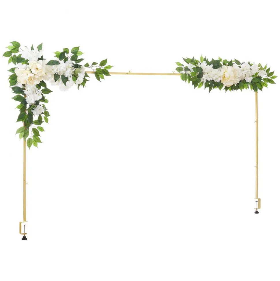 VEVOR Over the Table Rod Stand with Clamps, Adjustable 28"-98" Length & 13"-42" Height, Table Arch Stand with Floral Accessories, Gold Balloon Frame for Wedding Birthday Party Christmas Decoration