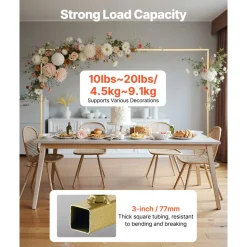 VEVOR Over The Table Rod Stand with Clamps, 13"-42" Tall & 28"-98" Length Adjustable, Metal Table Arch Stand with Rattan, Tabletop Balloon Arch Frame for Wedding Birthday Christmas Decorations, Gold