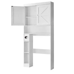 VEVOR Over The Toilet Storage Cabinet, 67.44 in Height Bathroom Storage Organizer with Double Door and Adjustable Shelf, Bathroom Space Saver Organizer Above Toilet with Open Shelf, White