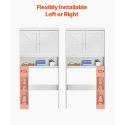 VEVOR Over The Toilet Storage Cabinet, 67.44 in Height Bathroom Storage Organizer with Double Door and Adjustable Shelf, Bathroom Space Saver Organizer Above Toilet with Open Shelf, White