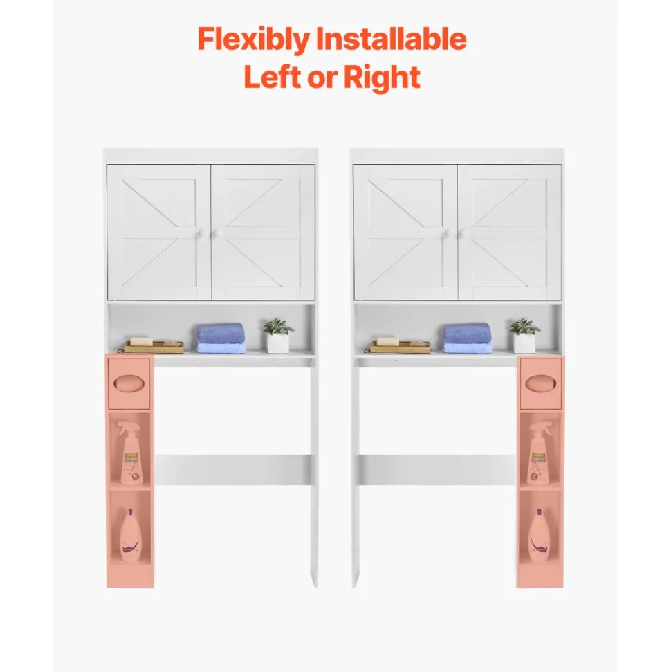 VEVOR Over The Toilet Storage Cabinet, 67.44 in Height Bathroom Storage Organizer with Double Door and Adjustable Shelf, Bathroom Space Saver Organizer Above Toilet with Open Shelf, White