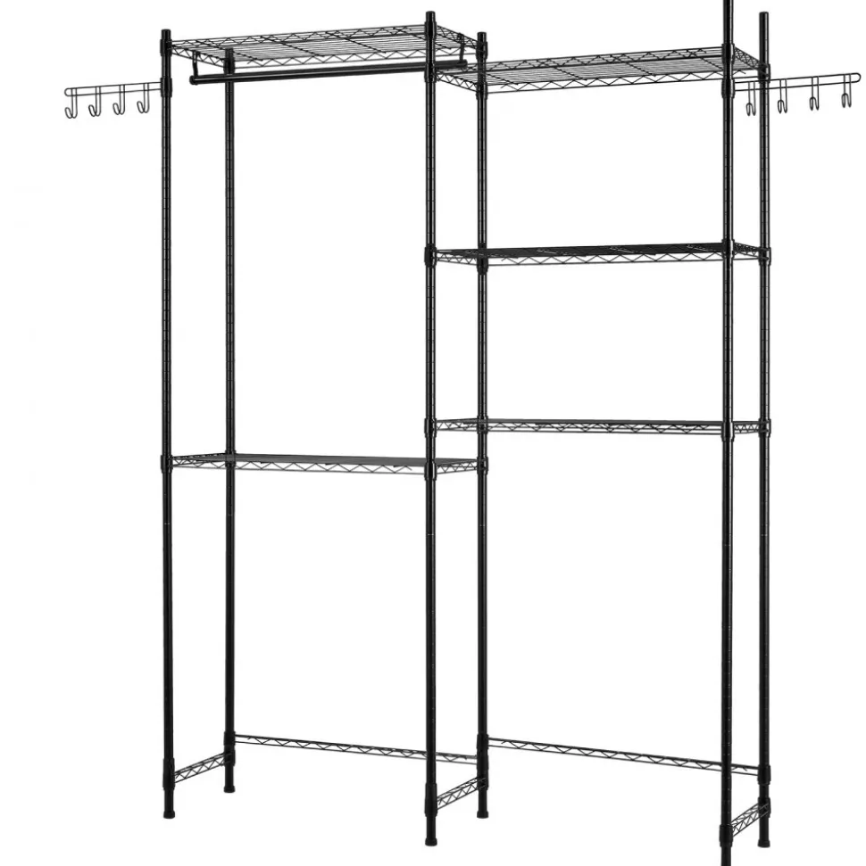 VEVOR Over Washer and Dryer Storage Shelves, 5 Tiers Laundry Room Drying Rack with Hanger Rod and Hooks, Two Rows Adjustable Washer Shelves Space Saver, for Laundry Room Storage & Organization, Black
