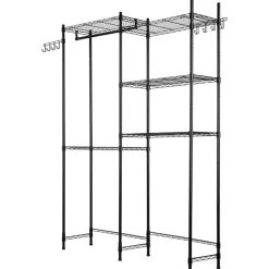 VEVOR Over Washer and Dryer Storage Shelves, 5 Tiers Laundry Room Drying Rack with Hanger Rod and Hooks, Two Rows Adjustable Washer Shelves Space Saver, for Laundry Room Storage & Organization, Black