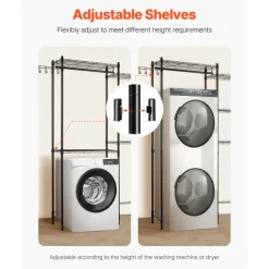 VEVOR Over Washer and Dryer Storage Shelves, 5 Tiers Laundry Room Drying Rack with Hanger Rod and Hooks, Two Rows Adjustable Washer Shelves Space Saver, for Laundry Room Storage & Organization, Black