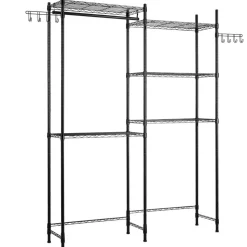 VEVOR Over Washer and Dryer Storage Shelves, 5 Tiers Laundry Room Drying Rack with Hanger Rod and Hooks, Two Rows Adjustable Washer Shelves Space Saver, for Laundry Room Storage & Organization, Black