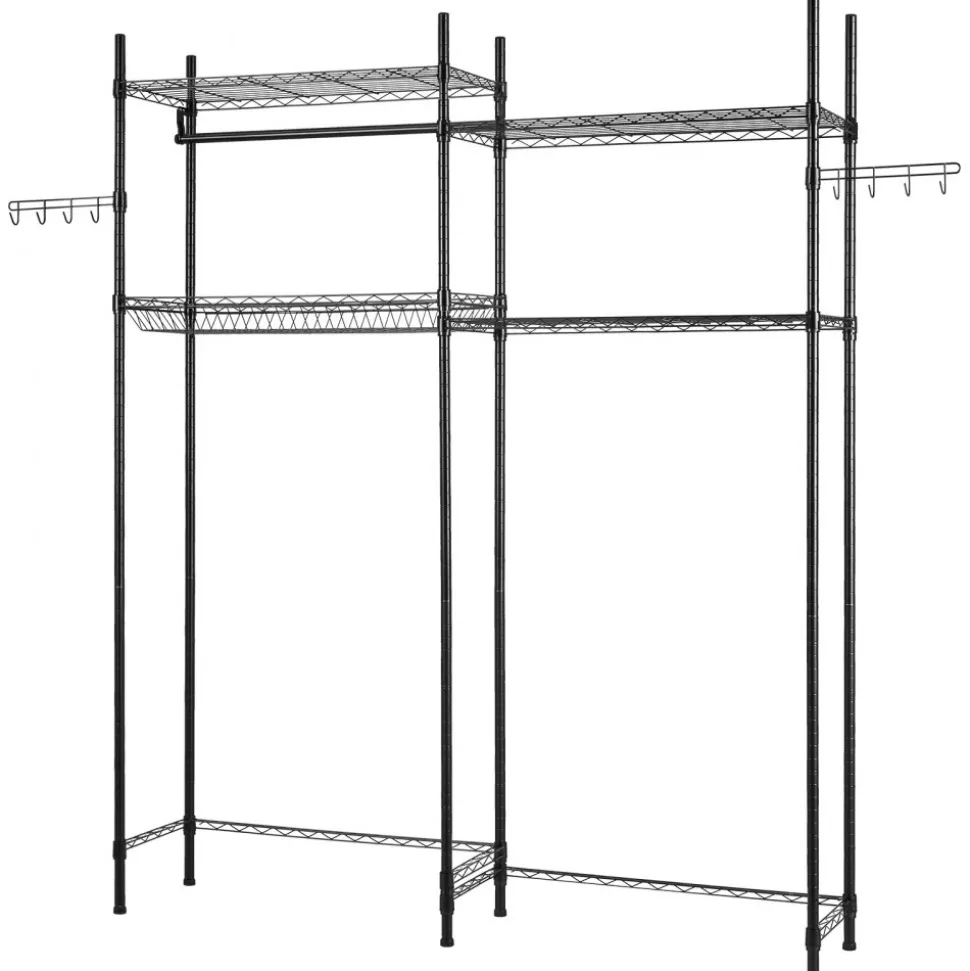 VEVOR Over Washer and Dryer Storage Shelves, 5 Tiers Laundry Room Drying Rack with Hanger Rod and Hooks, Two Rows Adjustable Washer Shelves Space Saver, for Laundry Room Storage & Organization, White