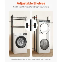 VEVOR Over Washer and Dryer Storage Shelves, 5 Tiers Laundry Room Drying Rack with Hanger Rod and Hooks, Two Rows Adjustable Washer Shelves Space Saver, for Laundry Room Storage & Organization, White