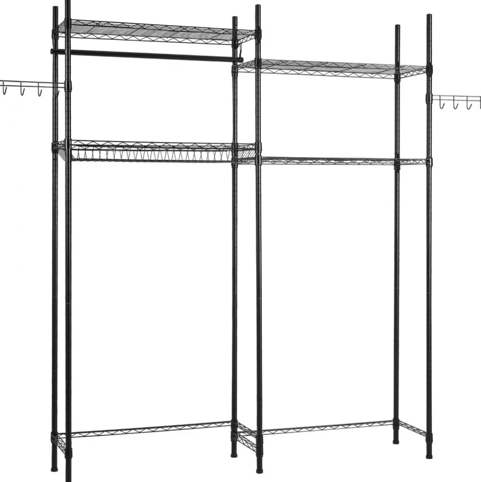 VEVOR Over Washer and Dryer Storage Shelves, 5 Tiers Laundry Room Drying Rack with Hanger Rod and Hooks, Two Rows Adjustable Washer Shelves Space Saver, for Laundry Room Storage & Organization, White